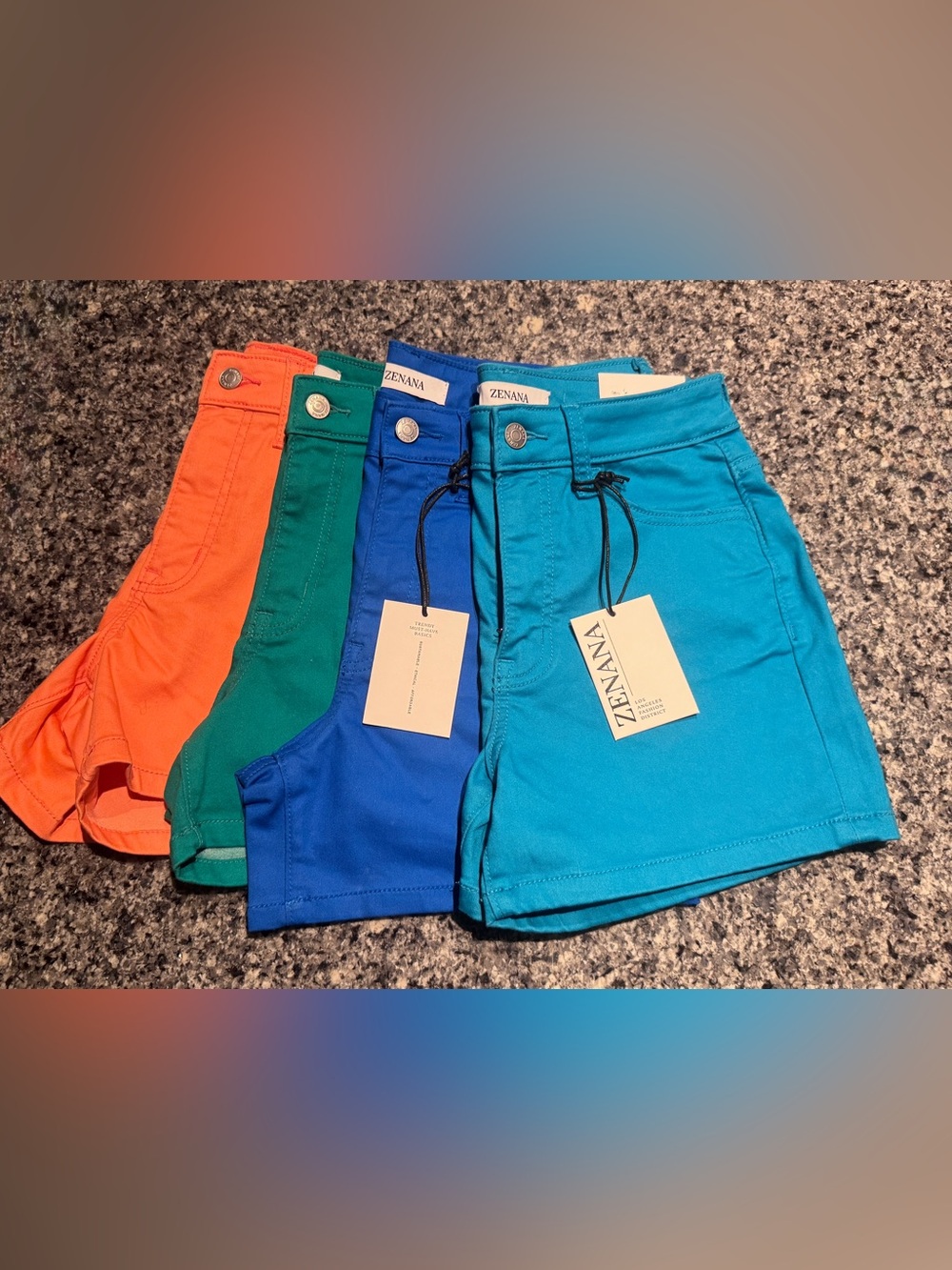 ZENANA Bright Colored Stretch Shorts - Teal, Blue, Green, Coral